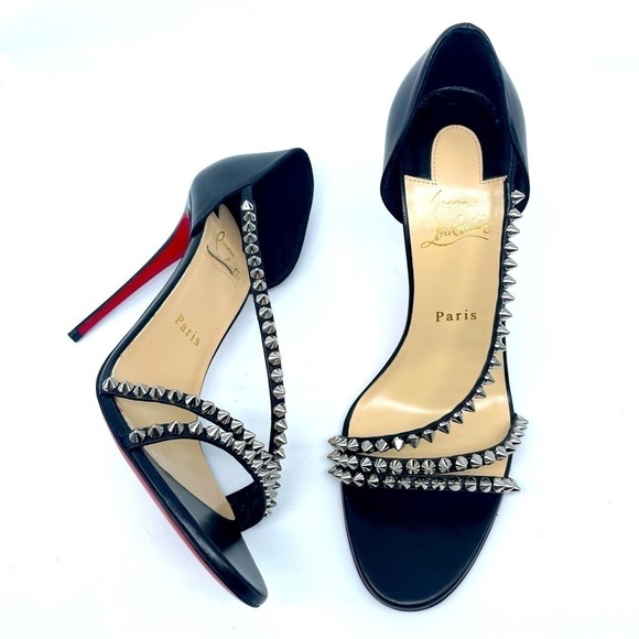 Christian Louboutin So Spike 100 Black Silver Ankle Strap Sandal Heel Pump EU 40 - Picture 1 of 13